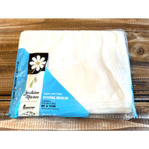 Vintage 1960s Penneys Fashion Manor Cotton Muslin White Double Bed Sheet New